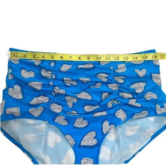 TORRID Heart Print 70s Style High Rise Coverage Tammy Bikini Beach Blue Size 1X - Picture 10 of 14